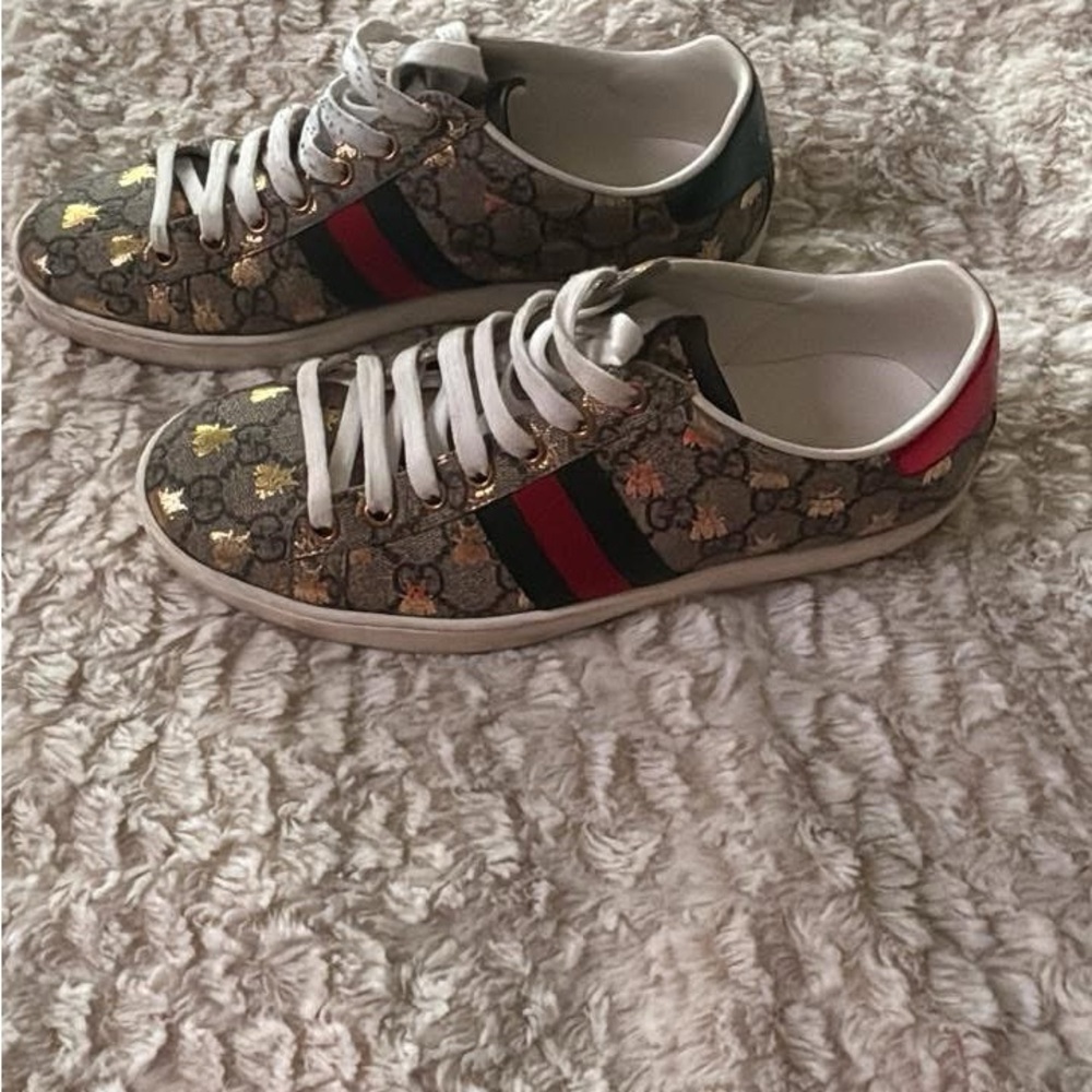 Gucci Floral Monogram Sneakers with Red and Green Accents